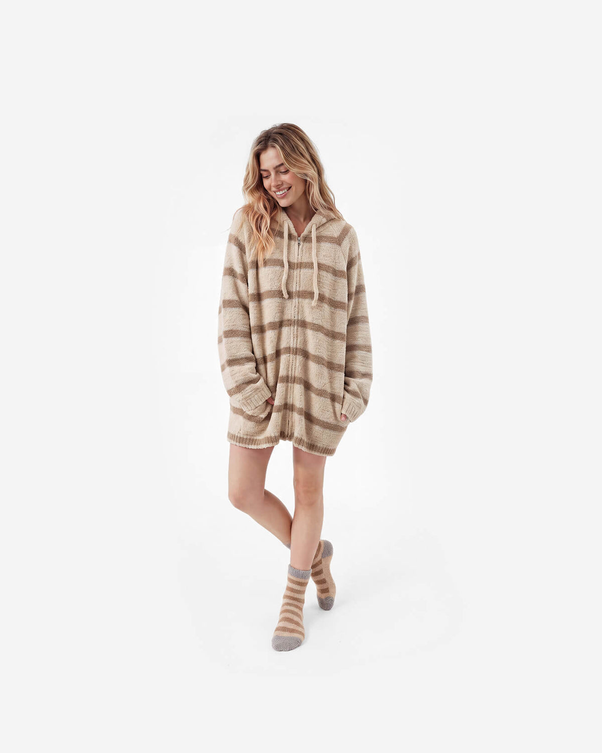 Snug Striped Zip Blanket Hoodie + Socks Bundle