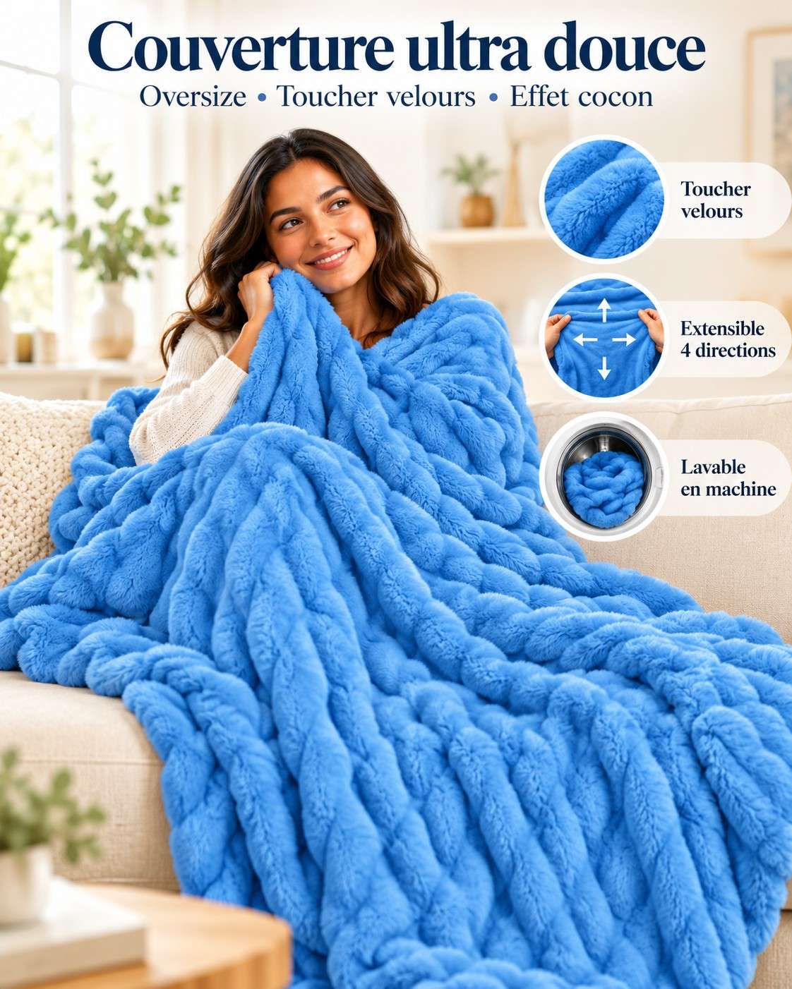 Plaid Ultra Doux Oversize en Peluche – Effet Nuage & Confort Cocooning
