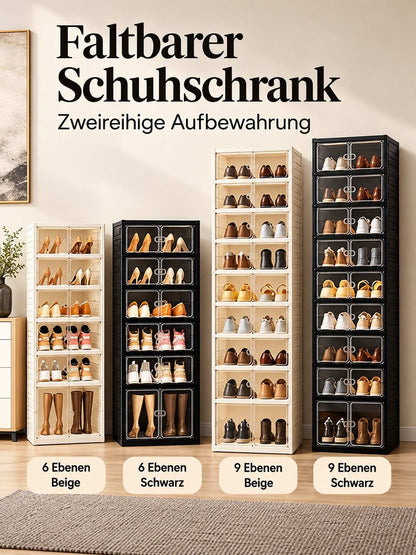 Faltbarer Schuhschrank mit transparenten Türen – 9 Ebenen, bis zu 18 Paar