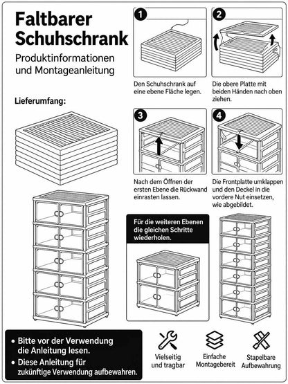 Faltbarer Schuhschrank mit transparenten Türen – 9 Ebenen, bis zu 18 Paar