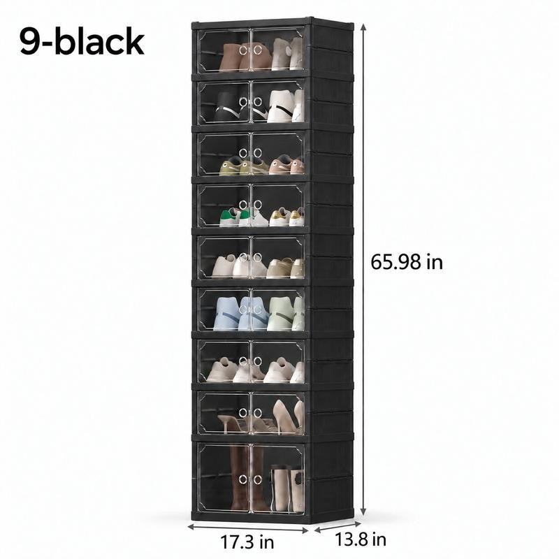 Faltbarer Schuhschrank mit transparenten Türen – 9 Ebenen, bis zu 18 Paar