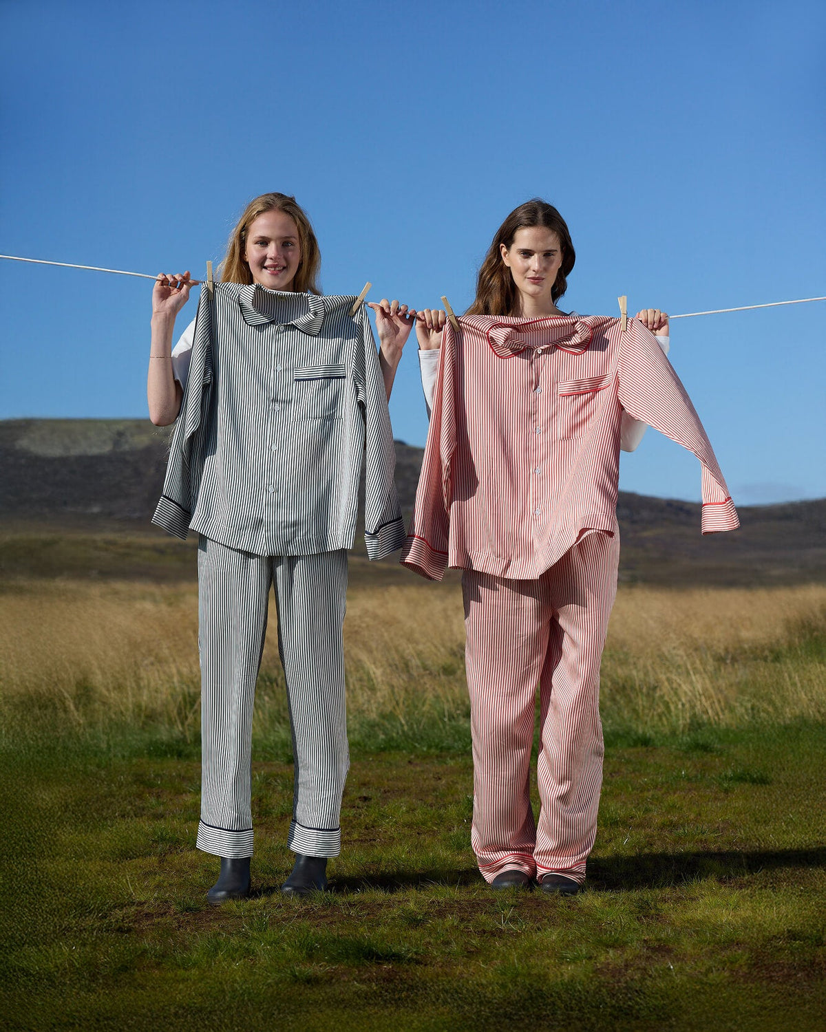 Silky Lyocell Long Striped Pajama Set