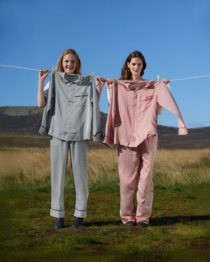 Silky Lyocell Long Striped Pajama Set